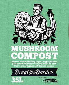 Mushroom compost is an effective soil conditioner full of nutrients and organic matter. $12.50 per 35 litre bag.