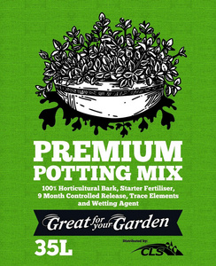 Premium Potting Mix 35L  - A brilliant potting mix containing 9 months controlled release fertilisers and re-wetting agents. - $15.00 per bag 