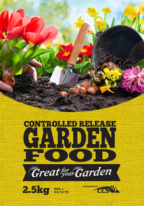 Professional grade Controlled Release Garden Fertiliser 2.5kg bag - Will feed for up to six months.Safe for all plants, non-burning, and releases on temperature and moisture. The added iron is great for citrus and acid plants also.   See the back of the pack for Rates of Application. $25.50 per bag  